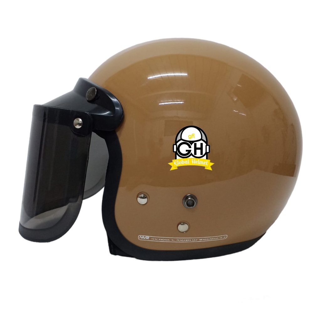 HELM BOGO DEWASA RETRO FULL LEHER SNI CAPPUCINO HELM BOGO RETRO DEWASA PRIA WANITA COWOK CEWEK KACA DATAR