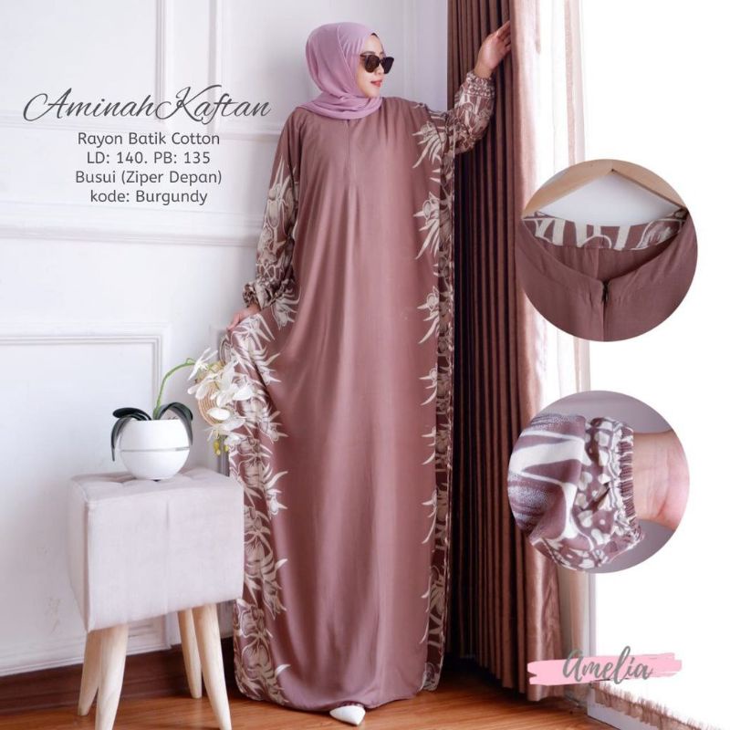 Kaftan Aminah - Kaftan Wanita Jumbo Katun Rayon Batik Premium Busui Daster Gamis Batik Bigsize Fashion Muslim Kekinian LD 140 cm