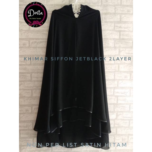 Jilbab khimar sifon jetblack 2layer