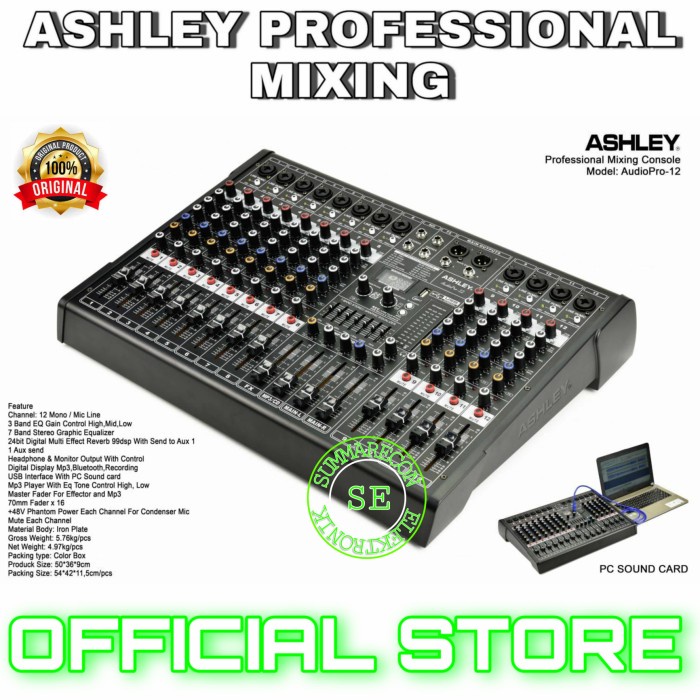 Produk Terbaru Mixer 12 Channel Original Ashley Audio Pro 12 Bluetooth Usb Record