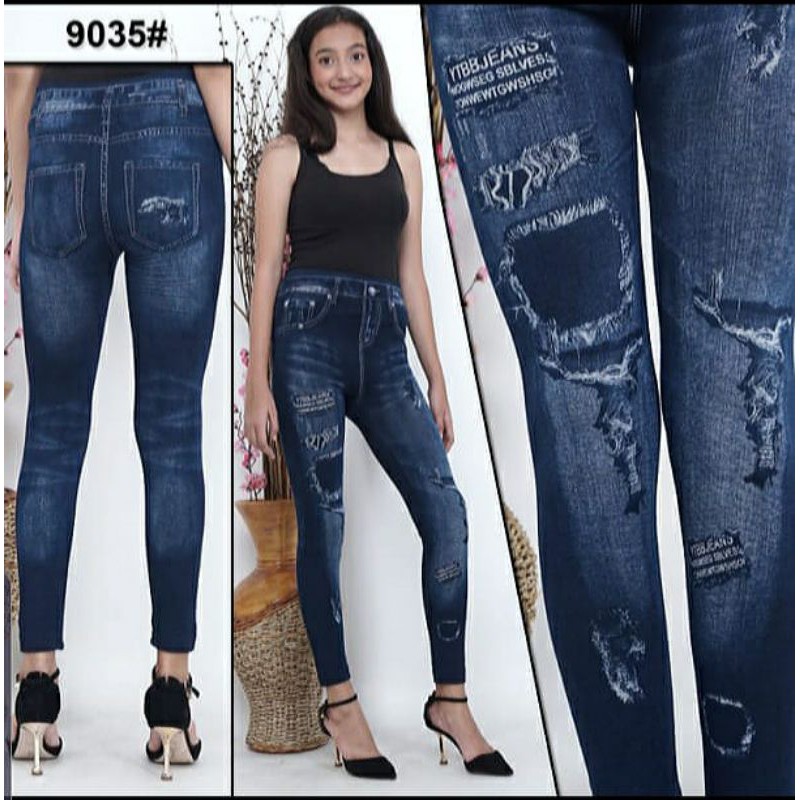 NEW LEGGING IMPORT MOTIF JEANS #918-2 BIRU/LEGGING MURAH