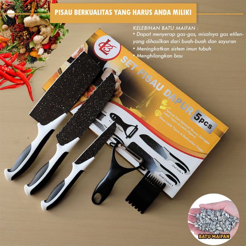 (COD) pisau set dapur 5pcs / Set Pisau Dapur isi 5Pcs Hitam / Pisau Set 5 Pcs J13