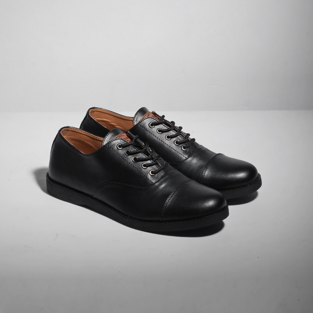 Oxford Full Black (Original Monday) - Sepatu Pantofel Pria Formal Kulit Kantor Kerja Casual Kasual pantopel Oxford Pria Cowok Original