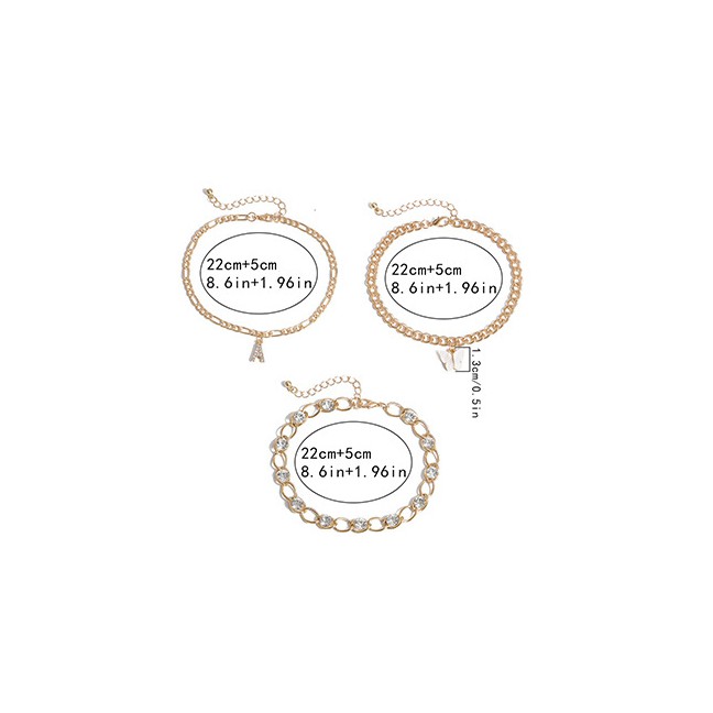 LRC Gelang Kaki Fashion Gold Color Letter Diamond Resin Butterfly Alloy Multilayer Anklet K97846