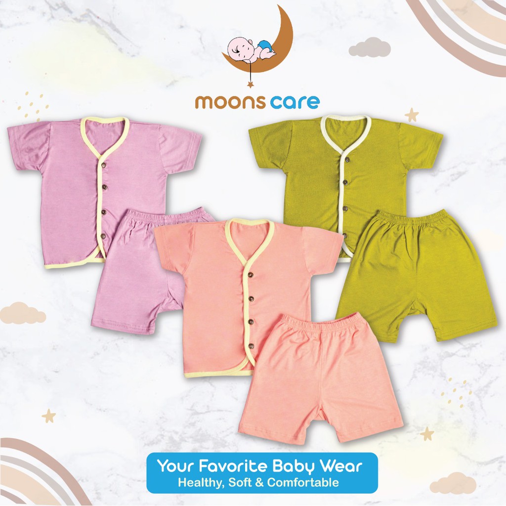 Stelan pendek kancing Moon's Polos Stelan Bayi Baju Baru lahir Stelan Baby Lucu stelan pendek