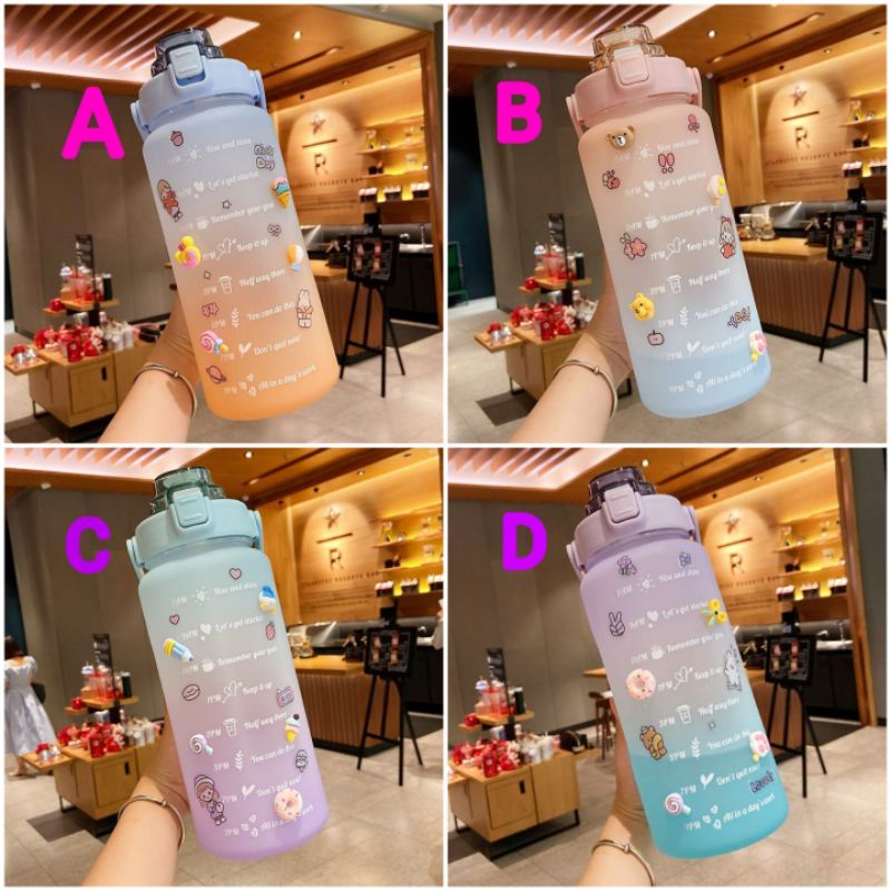 Botol minum pastel jumbo 2L lucu seperti Quifit / botol minum besar tumbler lucu / botol sticker