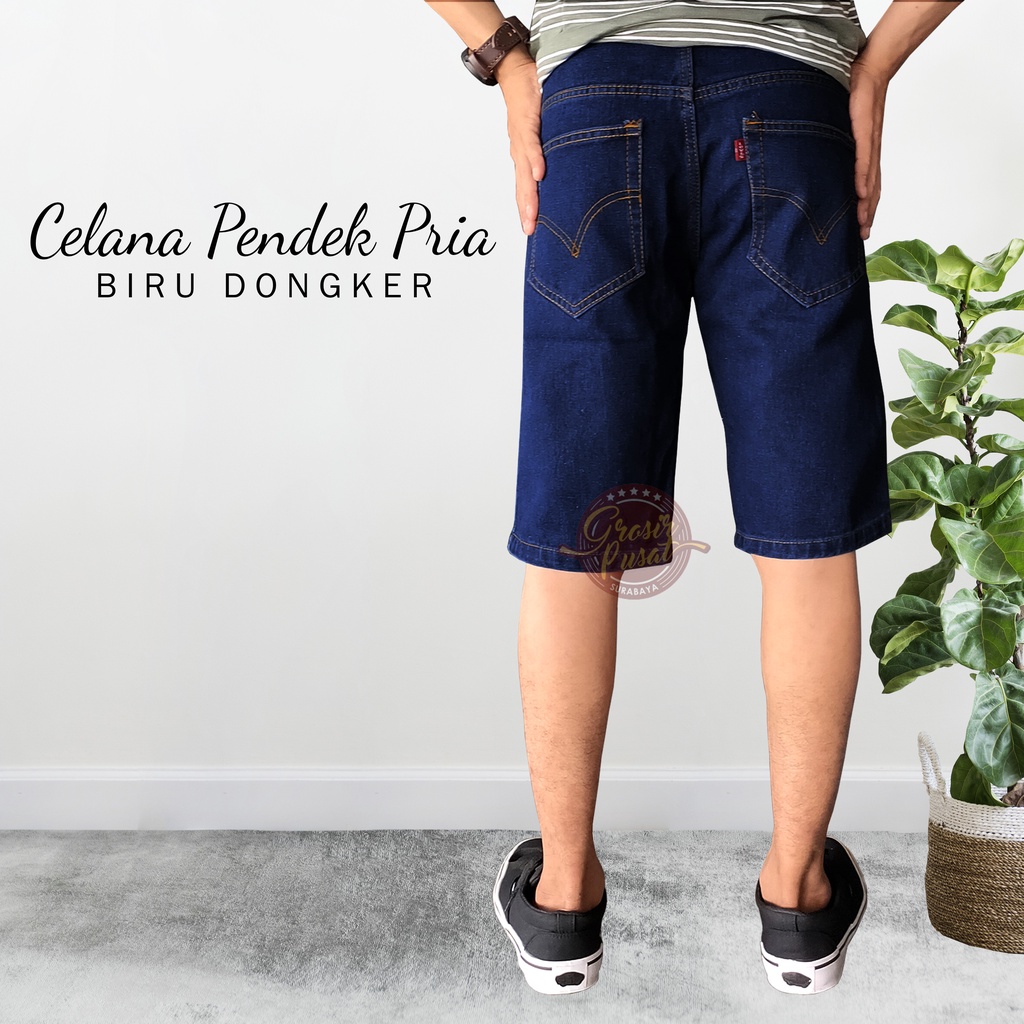 Celana Pendek Jeans Pensil Pria Biru Dongker 27 - 38