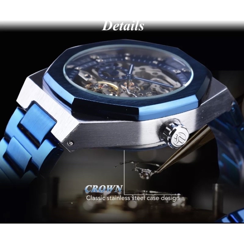 Jam Tangan Forsining Oak Luxury Transparent Silver Blue