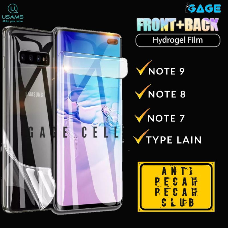 USAMS Hydrogel Film Antigores Depan Belakang Samsung Note 7 8 9 Screen Protector Original