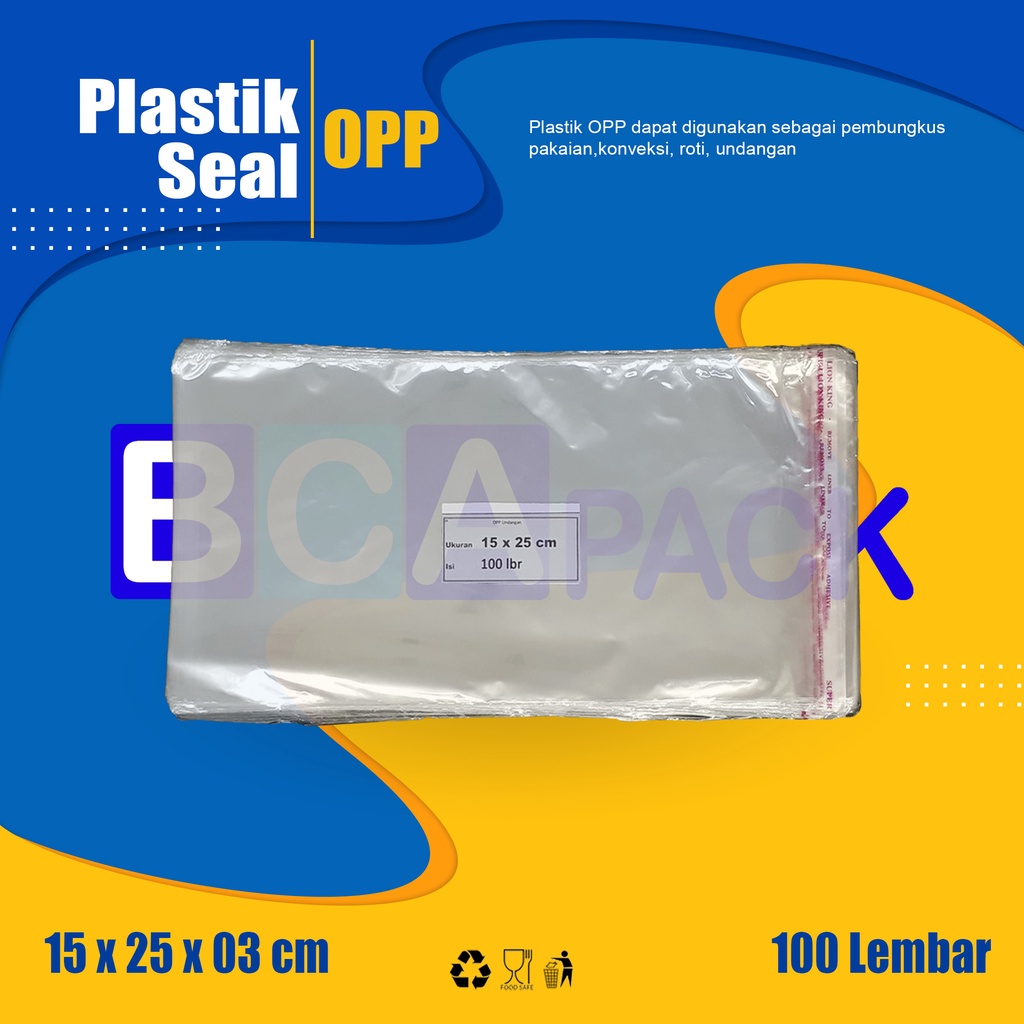 

PLASTIK SEAL OPP UKURAN 15 X 25 X 03 - PLASTIK KEMASAN BENING ISI 100 LEMBAR