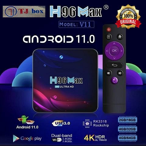 TJBOX H96 MAX V11 RAM 2GB ROM 16GB Android Tv Box RK3318 Android 11 BT4 USB3.0