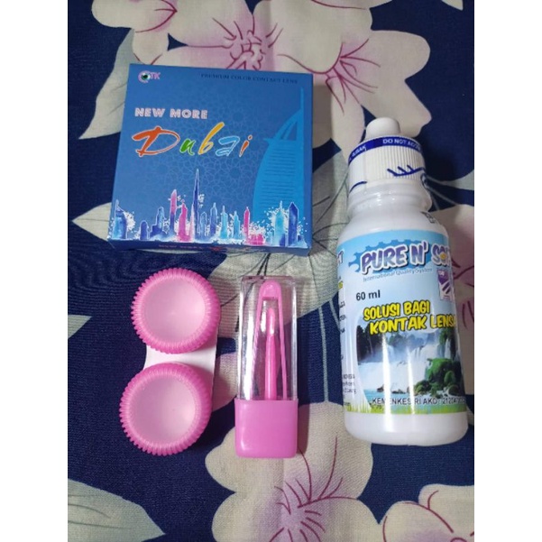 COD Paket Softlens DUBAI Softlens NEW MORE DUBAI Dia 14 Normal + Air Pure n Soft 60ml + Pinset