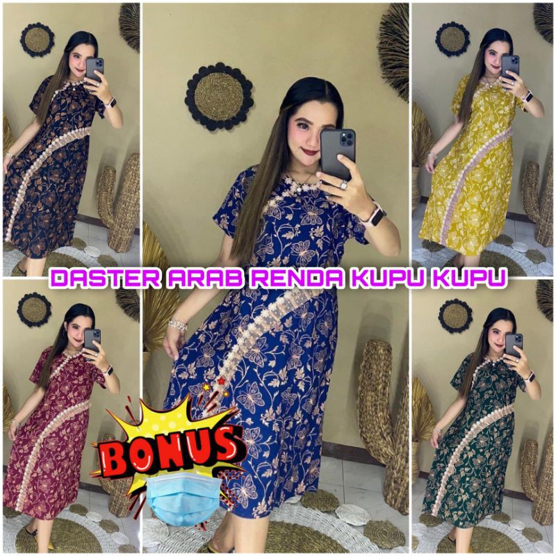 DASTER ARAB RENDA KUPU KUPU LENGAN PENDEK RAYON / DASTER RENDA / DASTER MURAH