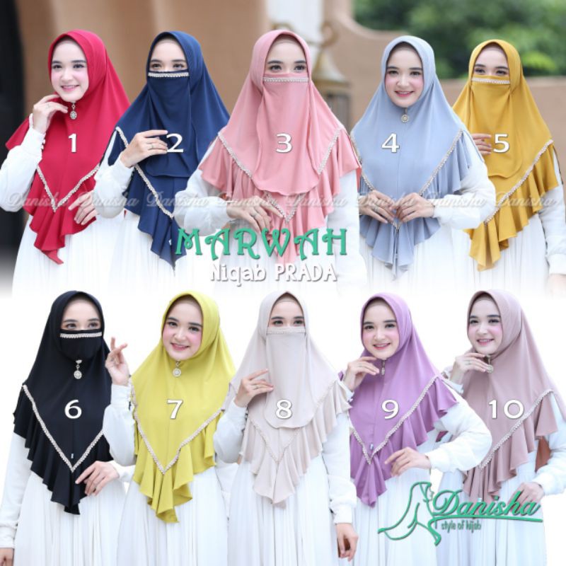KHIMAR MARWAH NIQAB PRADA/JILBAB DANISHA/KERUDUNG INSTAN JERSEY SET MASKER/HIJAB PET POLOS REMPEL