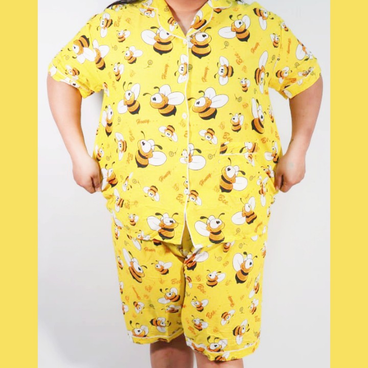 Piyama jumbo celana pendek/hotpant big size LD 130 / set baju tidur lengan pendek karakter cewek-HPJ/5L BEE TAWON