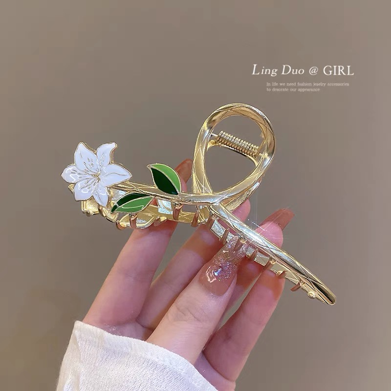 YEEZII Flower Leaf Metal Claw Hair Clip Elegant Cross Hair Accessories for Women Hairpin