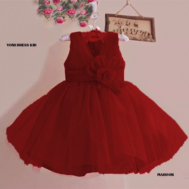 Kids Voni / Mini Dress Pesta Gaun Ulang Tahun Baju Anak Perempuan  Bahan Saten Umur 1-4 Tahun