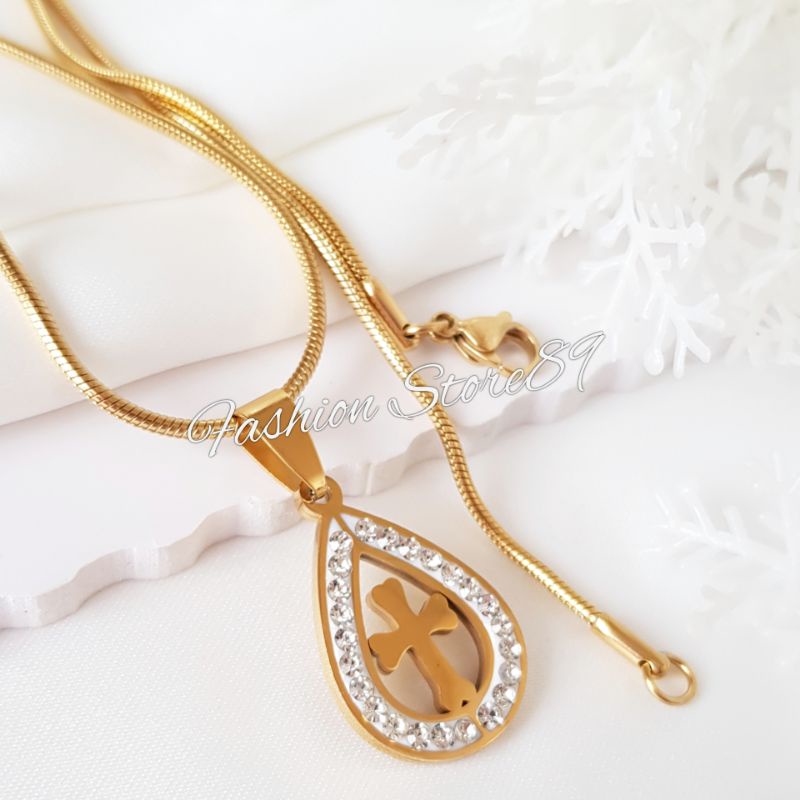 kalung salib Fashion Titanium bestquality import gold silver Antikarat Selamanya LTNx