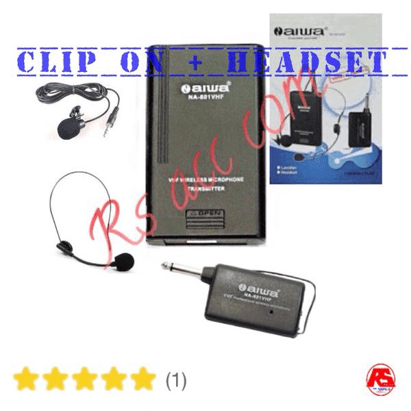 ORIGINAL  Mic Wireless Aiwa Clip On + Transmiter + Headset Microphone TERLARIS