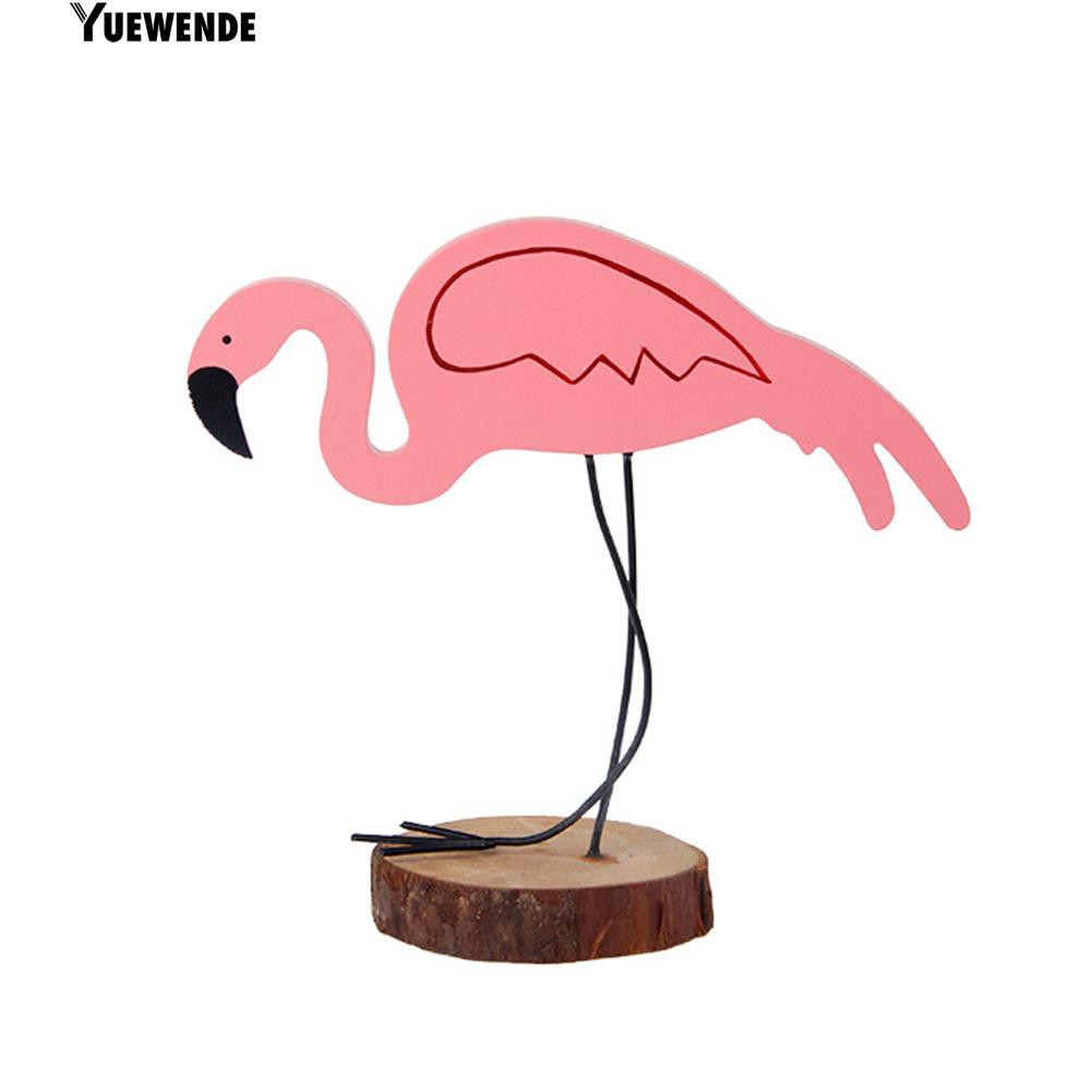 Yuh Ende Ornamen Burung Flamingo Bahan Kayu Warna Terang Untuk