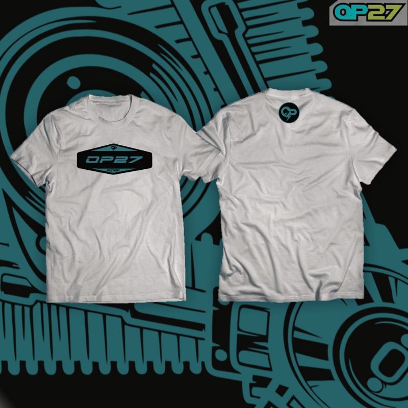 Tshirt kaos op27 factory-white shield