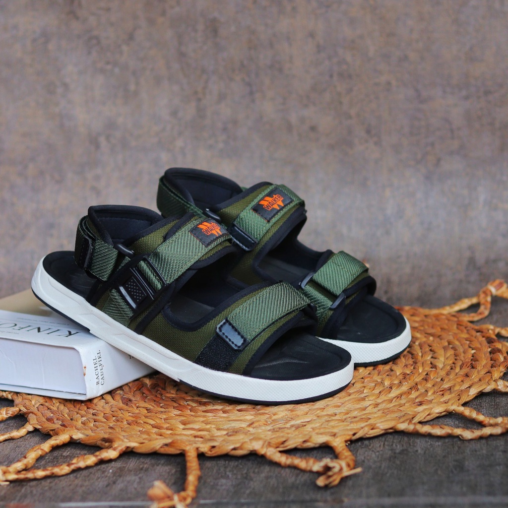 WALKER x PROGO - Sandal Casual Slide Pria Slop Cowok Hiking Gunung Travelling Santai Gaya Distro Kanvas Hijau Army Hitam Original WALKER PROGO Murah Terbaru Trendy Terlaris