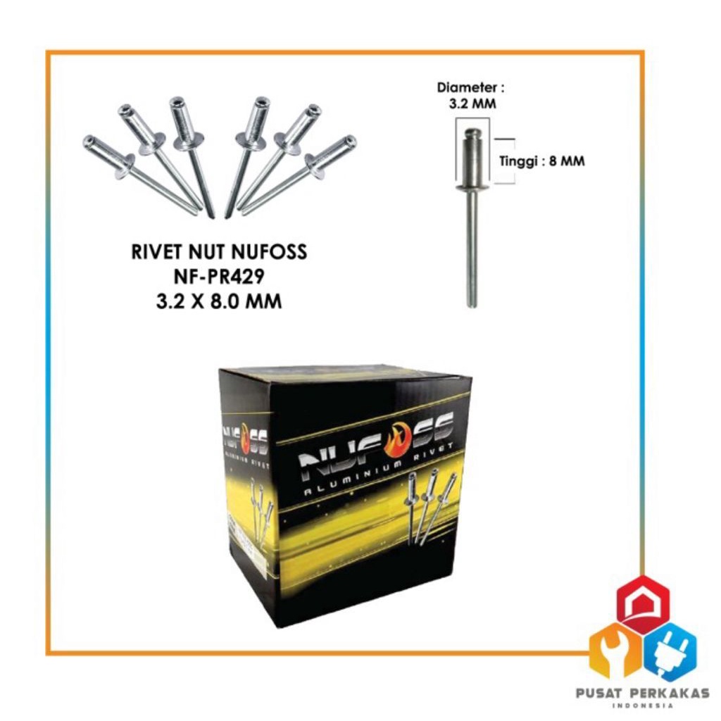 PAKU RIVET 429 3.2 X 8MM NUFOSS 1000 PCS RIFET RIPET KELING ALUMINIUM