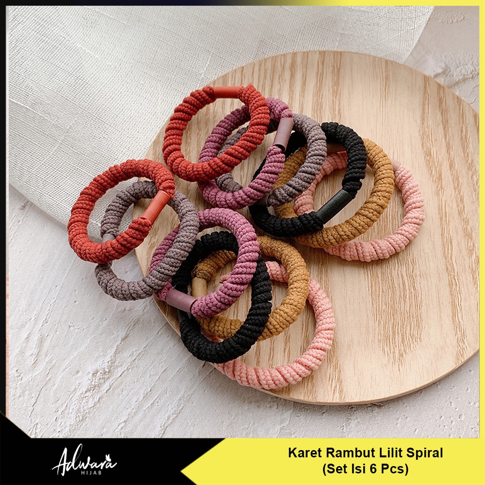 Ikat Rambut Motif Lilit Spiral Gaya Fashion Korea / Karet Rambut Super Extra Tebal Isi 6 Pcs