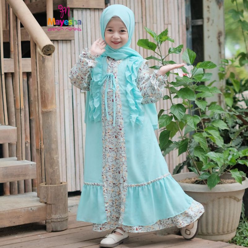 [3-7th] READY STOCK GAMIS ANAK CLARISSA SET GAMIS OUTER PASHMINA 3IN1 3-7 TAHUN MATT SHAKILA MIX CERUTY / BAJU GAMIS LEBARAN ANAK PEREMPUAN PREMIUM CLARISSA SET ORIGINAL BY MAYESHA / GAMIS ANAK + OUTER CERUTY CLARISSA SET 3IN1 BY MAYESHA