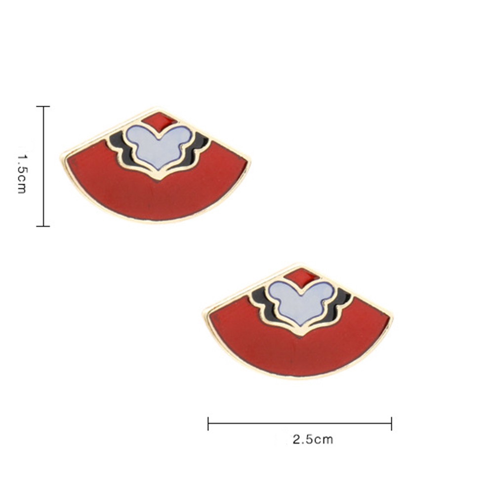 Anting Klip Enamel Bentuk Geometri Warna Merah Gaya Vintage Untuk Wanita