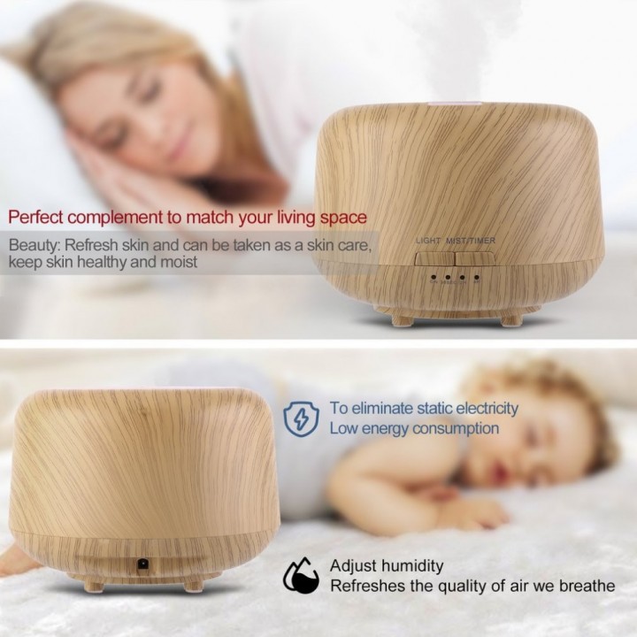 H28 Wooden Humidifier Aroma Diffuser 7 Color LED Light 250ml Brown