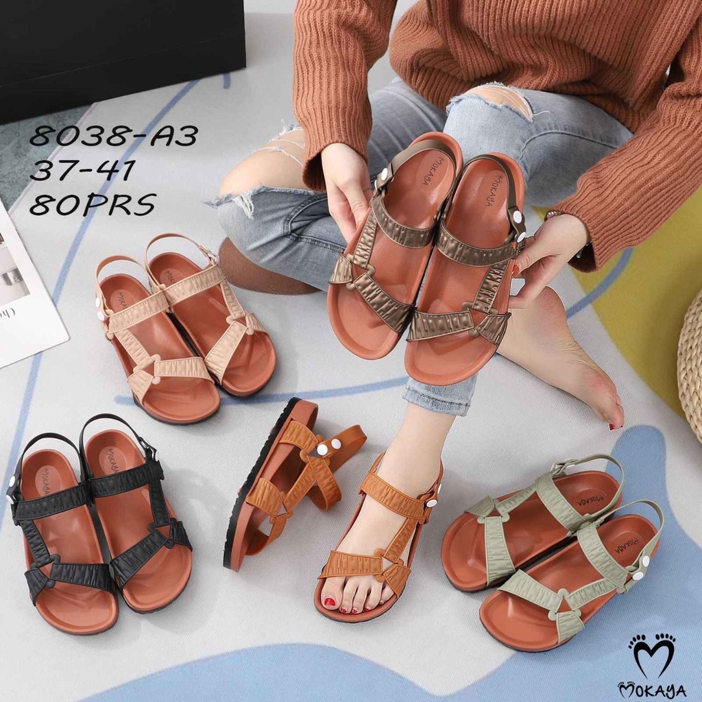 Sandal Let Gunung Jelly Wanita Tali Sambung Kerut Segitiga Kece Import Mokaya / Size 37-41 (8868-B1/8038-A3)