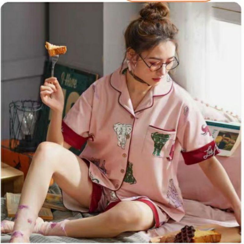 RULIF Set Baju tidur wanita kaos  | Piyama hotpant wanita baju tidur import krah fashion