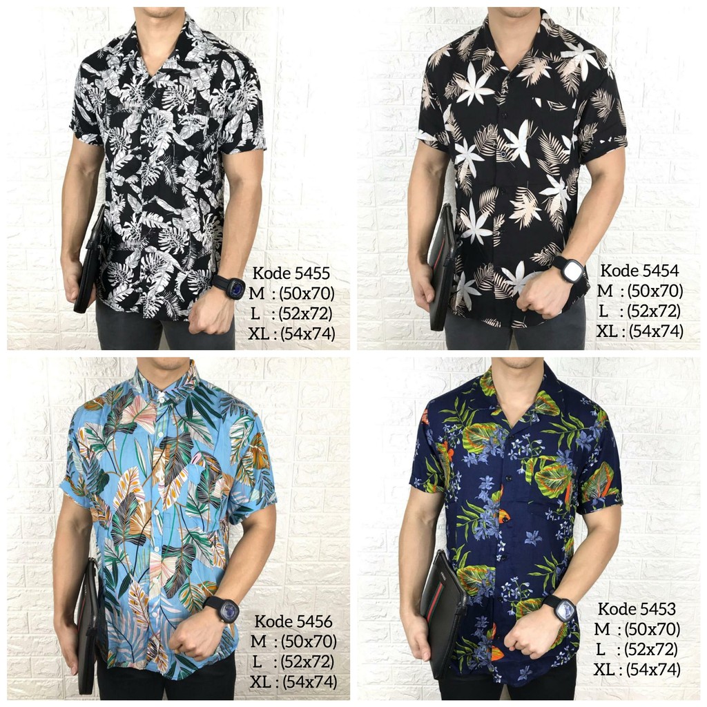 Kemeja floral pria  tropical lengan pendek baju  pantai  