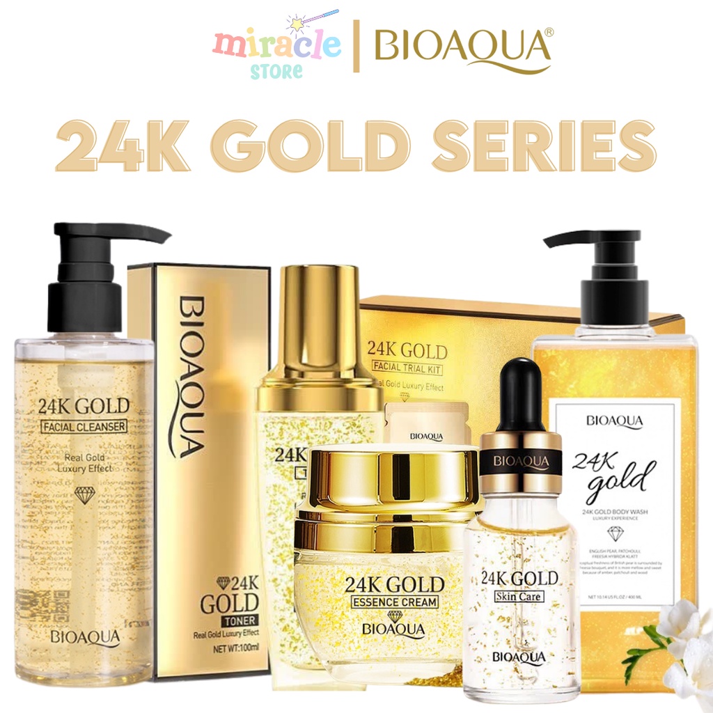 BIOAQUA 24K GOLD SKINCARE BODY WASH/FACIAL CLEANSER/ESSENCE CREAM/TONER/TRIAL KIT 24K GOLD BIOAQUA ORIGINAL BPOM APPROVED