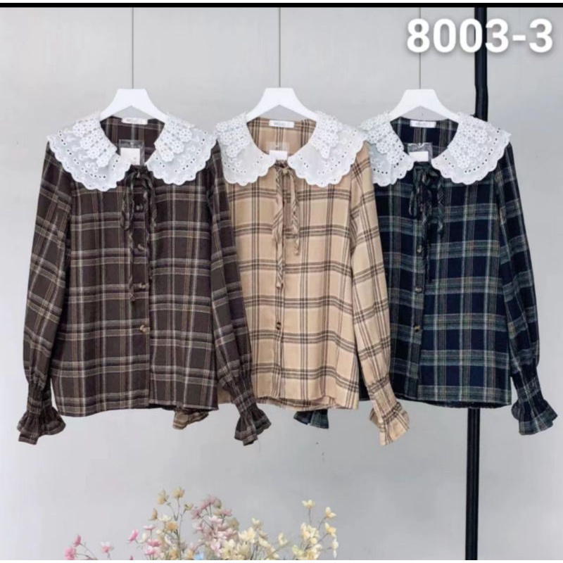 KEMEJA CLOY FLANEL KERAH RENDA FASHION IMPORT