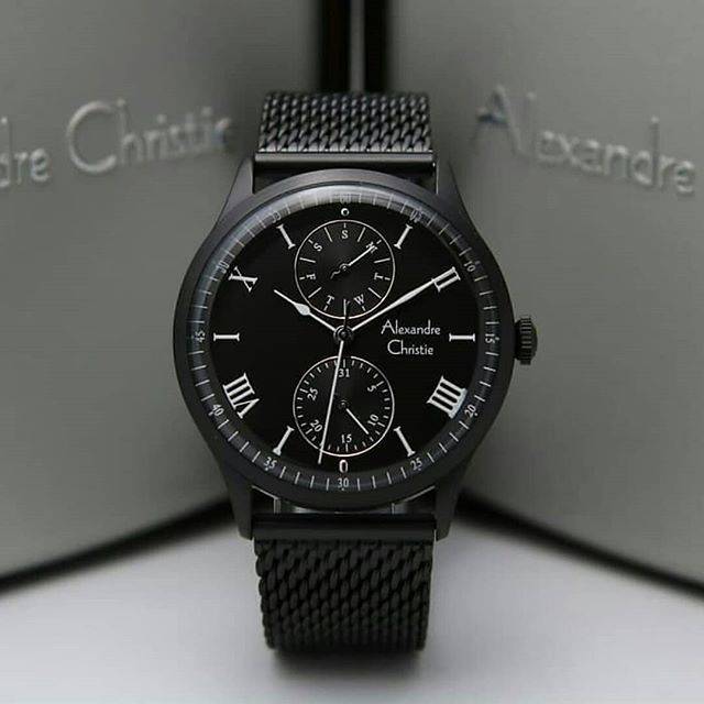 JAM TANGAN ALEXANDRE CHRISTIE PRIA AC 6437 FULL BLACK ORIGINAL