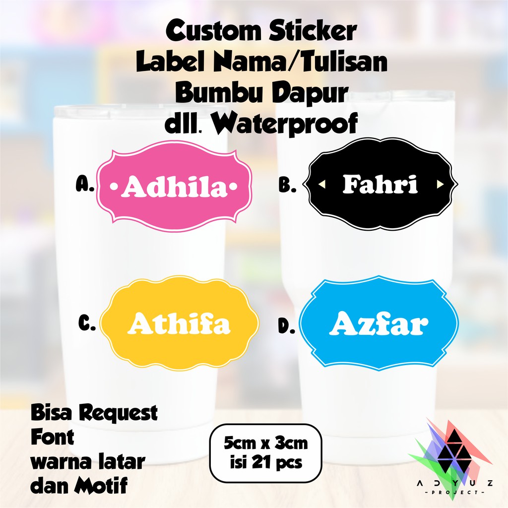 

STICKER CUTTING LABEL NAMA/TULISAN/BUMBU DAPUR DLL WATERPOOF CUSTOM