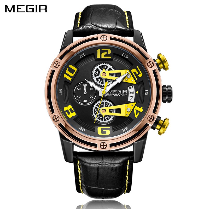 MEGIR 2078 Jam Tangan Pria Analog Chronograph Tali Kulit WATCHKITE WKOS