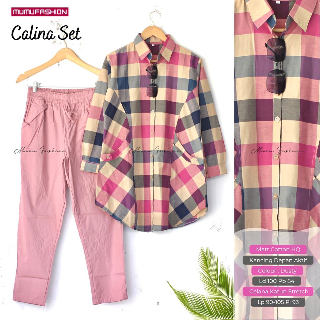 AJR- CALINA SET Setelan Baju Tunik BEST SELLER BISA COD Motif Kotak2 Terbaru Kekinian by MUMUFASHION