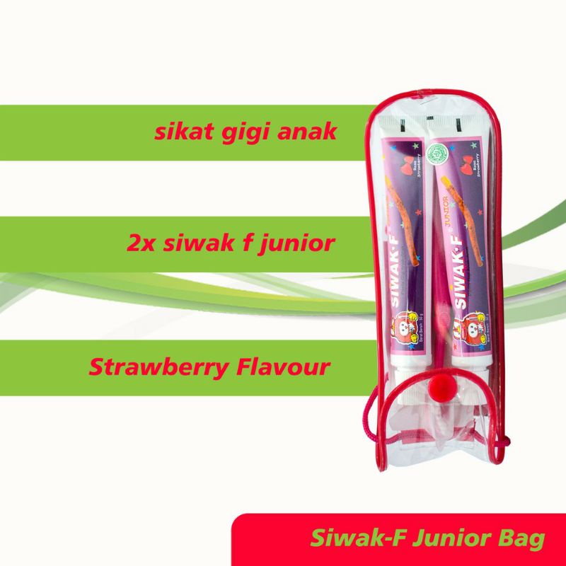 Pasta Gigi Anak Siwak F Junior 2x 50 gram Rasa Strawberry dan 1x Sikat Gigi Anak dalam kemasan tas