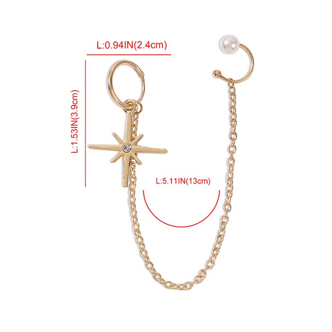 LRC Anting Tusuk &amp; Jepit Fashion Gold Color Alloy Pearl Chain P85722