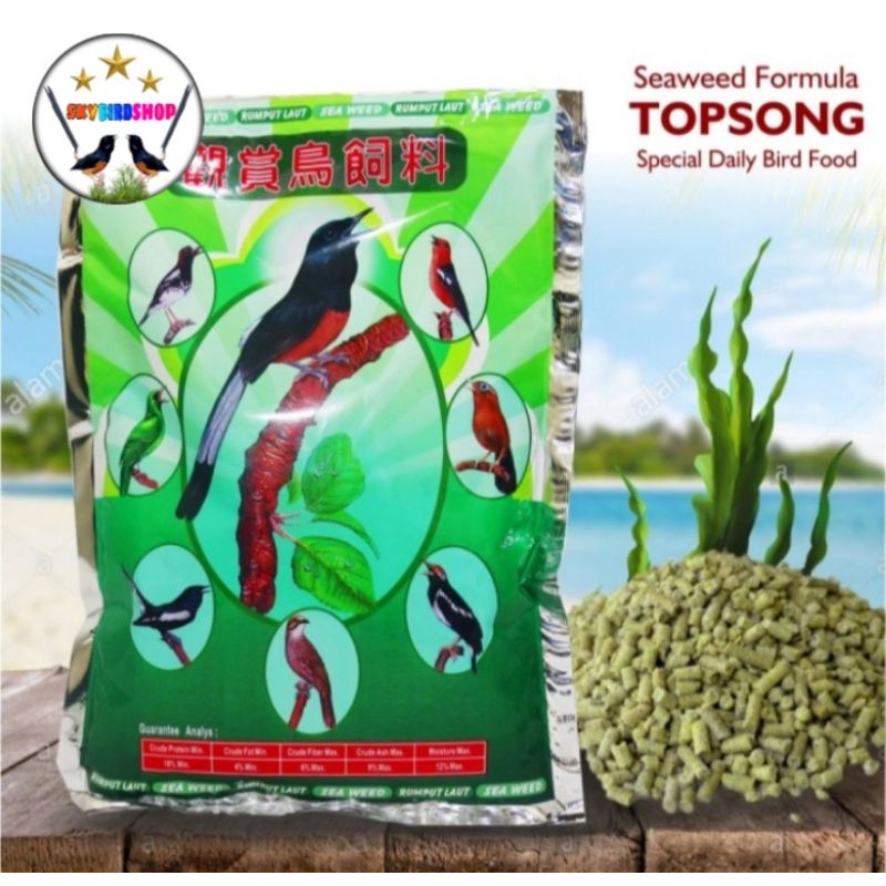 PAKAN BURUNG VUR TOPSONG 3 in 1 plus TOP SONG IJO SEAWEED VOER PUR MAKANAN BURUNG
