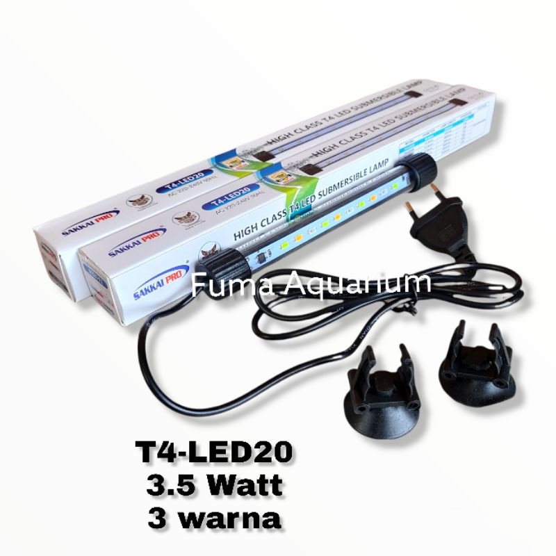 Lampu Celup Aquarium 20cm SAKKAI PRO T4-LED20 3 Warna Akuarium Aquascape 3.5 Watt