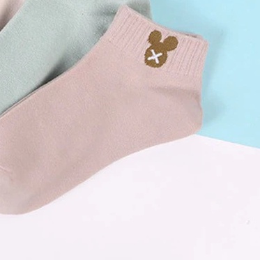 OVERFLOWS.ID Kaos Kaki Import Mata Kaki Ankle Sock Pendek Wanita Remaja Motif Smile Gelombang Kaos kaki Miki Lucu-MIKI BROWN