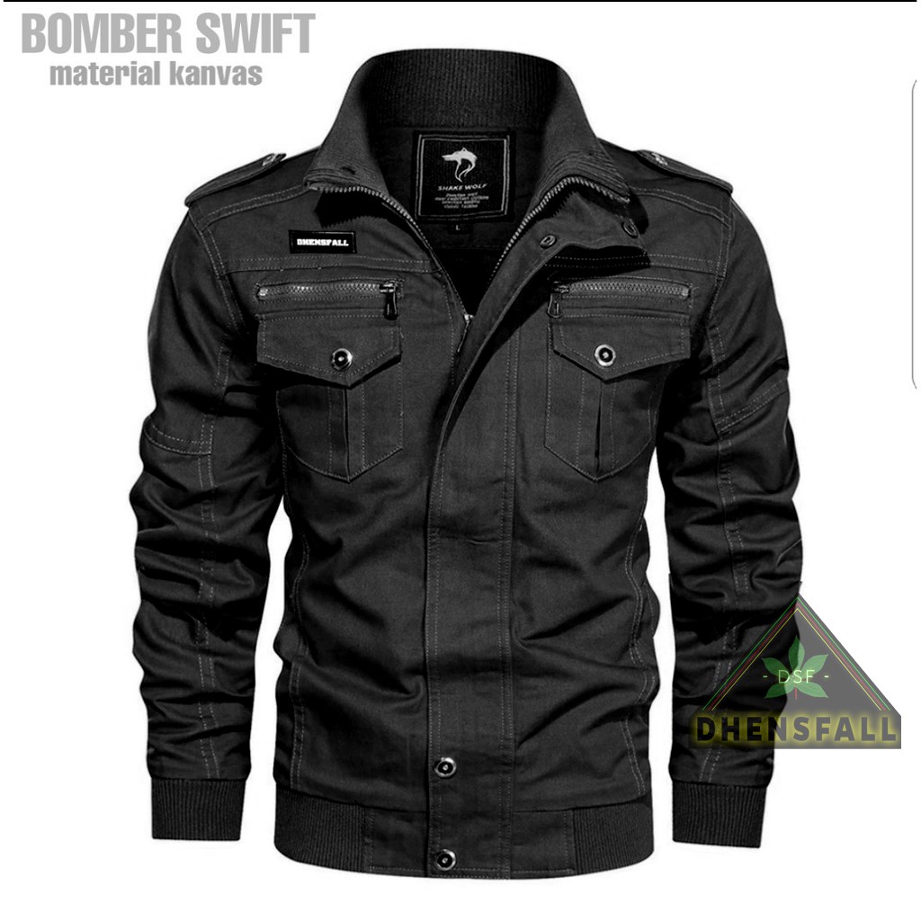 jaket bomber pria original JAKET BOMBER CANVAS PRIA / JAKET BOMBER POLOS SWIFT PRIA ORIGINAL JAKET P