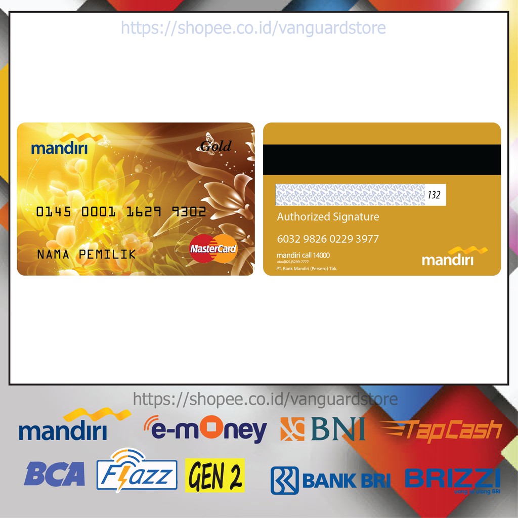 KARTU E MONEY E TOLL DESIGN CREDIT CARD 6 EMONEY MANDIRI FLAZZ BCA BNI TAPCASH BRIZZI BRI - 2 SISI