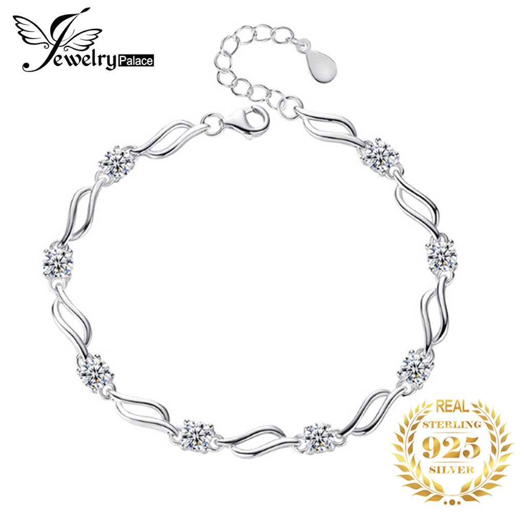 925 gelang perak murni untuk wanita gelombang air dengan berlian gelang perhiasan fashion