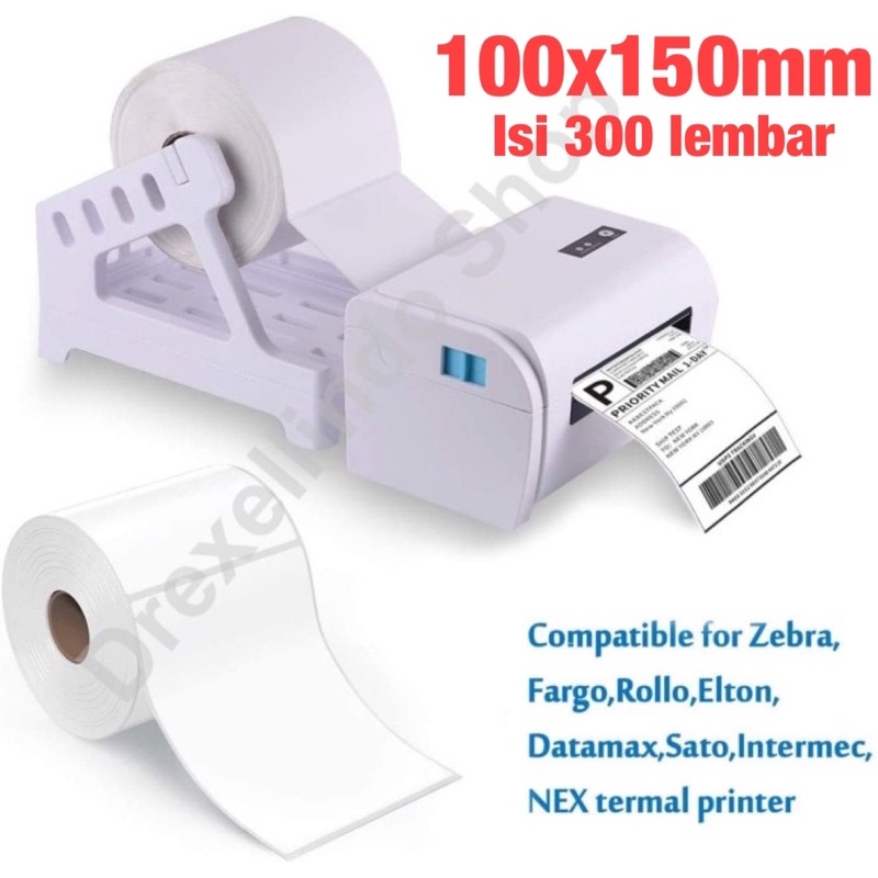 Kertas Label Stiker Thermal Ukuran 100 x 150 mm 300 Lembar Per 1 Roll