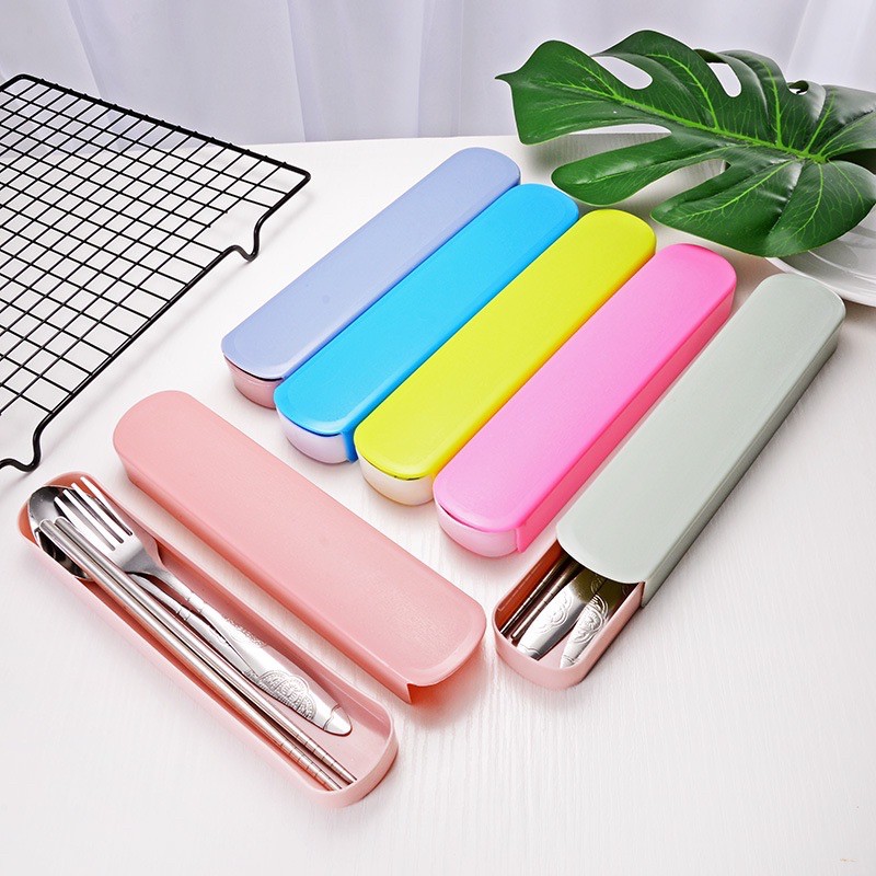 DC - Sendok Garpu Sumpit Set Bahan Stainless Steel Sendok Alat Makan Travel Portable.